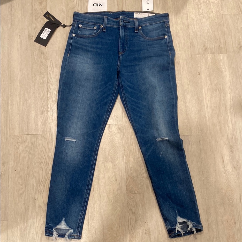 RAG & BONE CATE HAZY DAZE MID-RISE ANKLE SKINNY RIPPED JEANS WOMEN sz 29 NWT